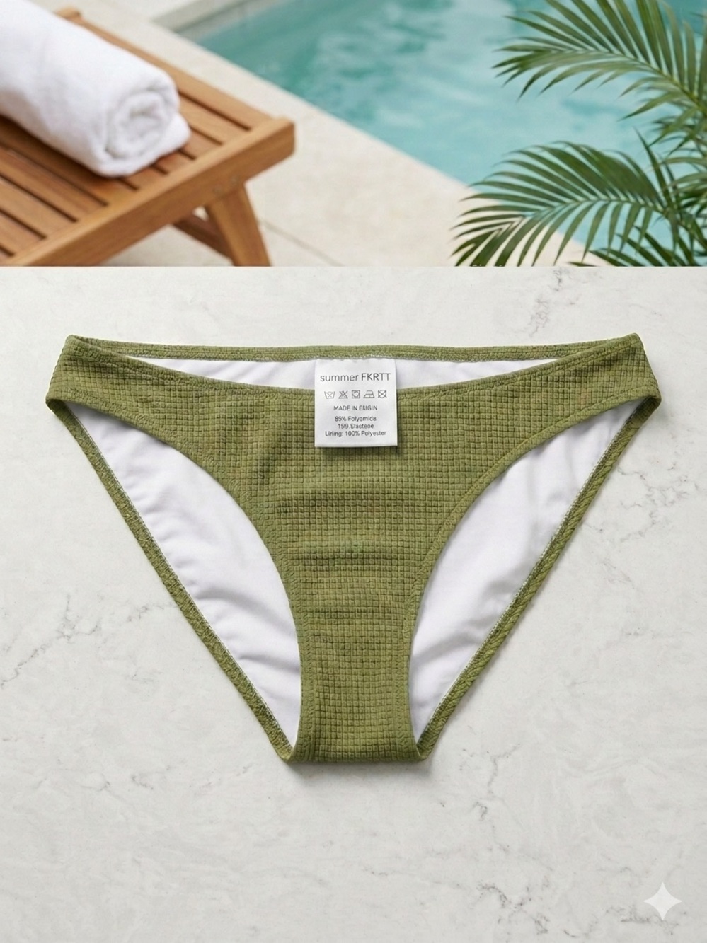 Summer FKRTT Olive Green Textured Bikini Bottom